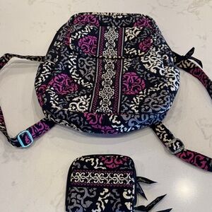 Vera Bradley Black and Pink Patterned Backpack and Wallet